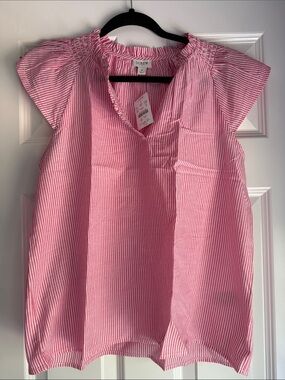 J. Crew Pink Striped Cap Sleeve Blouse